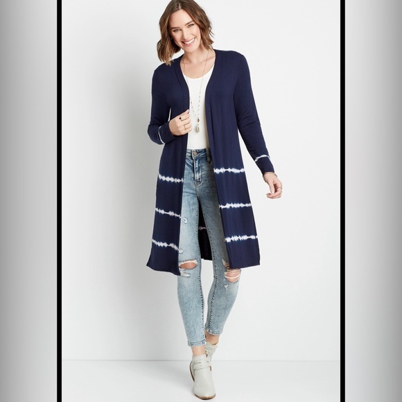 Maurices Navy and White Long Cardigan - Picture 1 of 5
